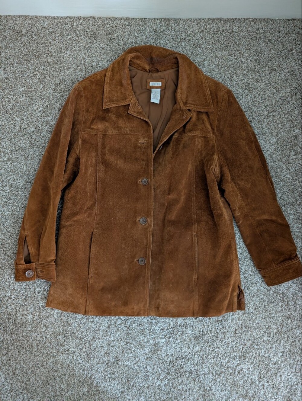 Vtg Cherokee Classic Brown Suede Button-Front Women's Jacket Sz L Boho Grunge